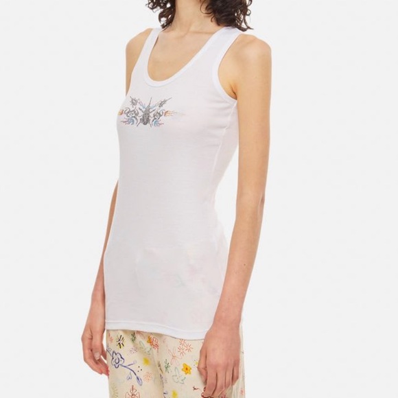 COLLINA STRADA White Rhinestone Ribbed Tank Top in M - Picture 2 of 3